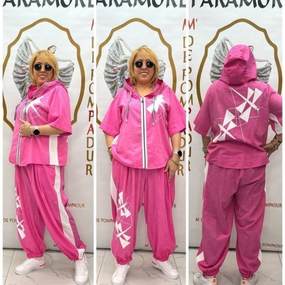 Designer pink white cotton pant suit set with butterfly appliqué elastic waist